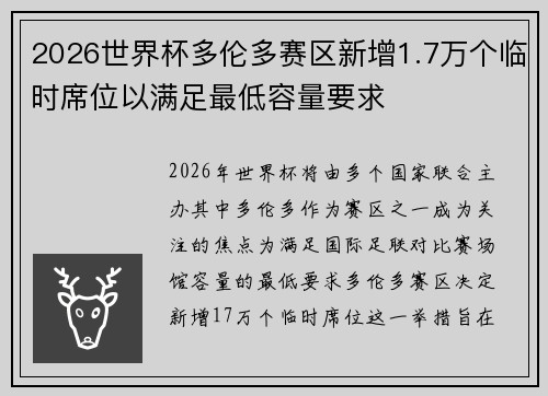 2026世界杯多伦多赛区新增1.7万个临时席位以满足最低容量要求
